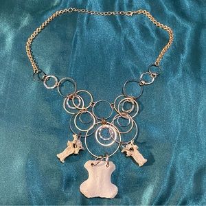 Deer & Possum Bone Silver & Gold Hammered Ring Chain Necklace